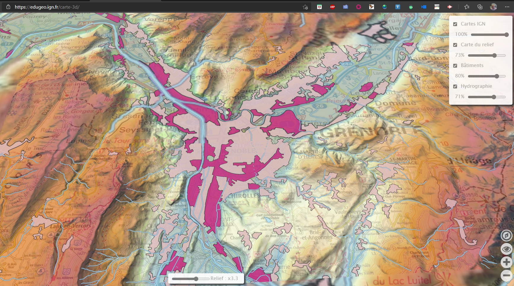 Grenoble vue relief 3 d